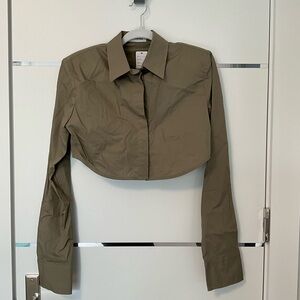 Cropped Long-Sleeve Shirt Jacket in Olive